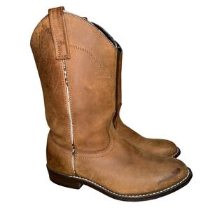 Laredo Womens 8 M Tan Brown Leather Western Cowboy Boots 28-6923 Round Toe Rodeo